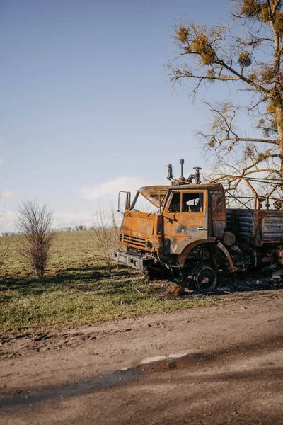 Borodyanka Región Kiev Ucrania Abril 2022 Destrucción Extinción Del Vehículo — Foto de Stock