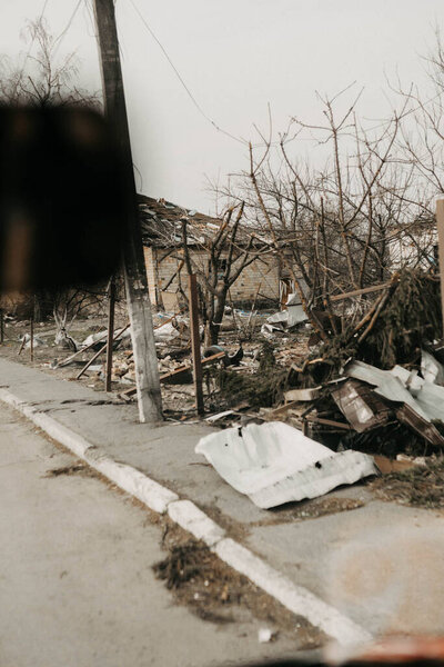 Borodyanka, Kyiv region, Ukraine. April 08, 2022: destroyed building after russian occupation 