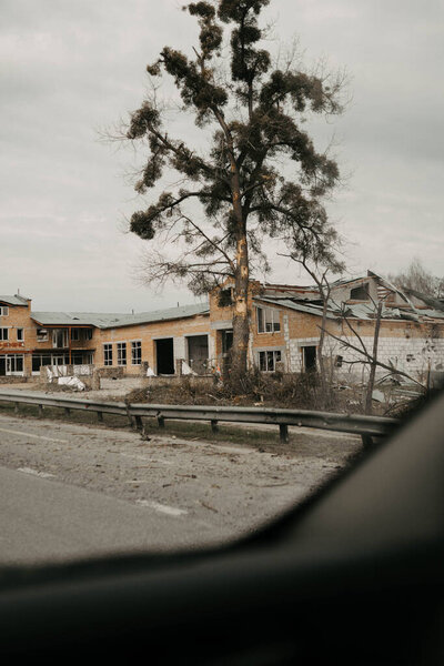 Borodyanka, Kyiv region, Ukraine. April 08, 2022: destroyed building after russian occupation 
