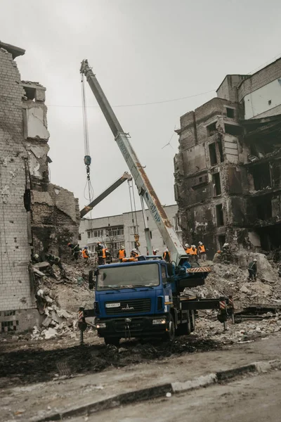 Бородянка Киевская Область Украина Апреля 2022 Года Разрушенное Здание После Стоковое Изображение