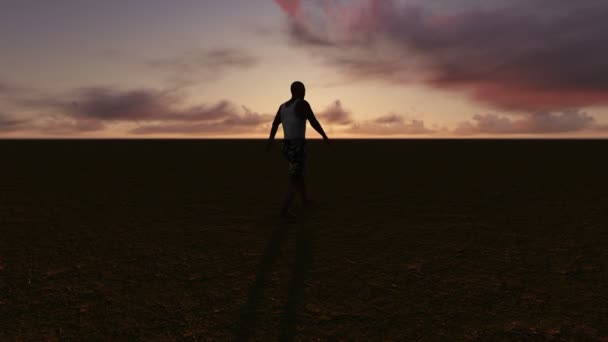 El hombre camina solo en el desierto — Vídeo de stock