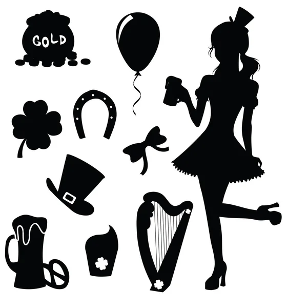 Set of silhouettes for St. Patrick's Day. — Stock Vector