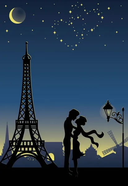 Silhouette of a couple in Paris — Stock Vector