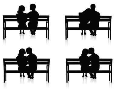 çiftlerin bankların üzerinde farklı silhouettes.