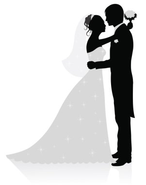 damat ve gelin duran ve sarılma Silhouettes.