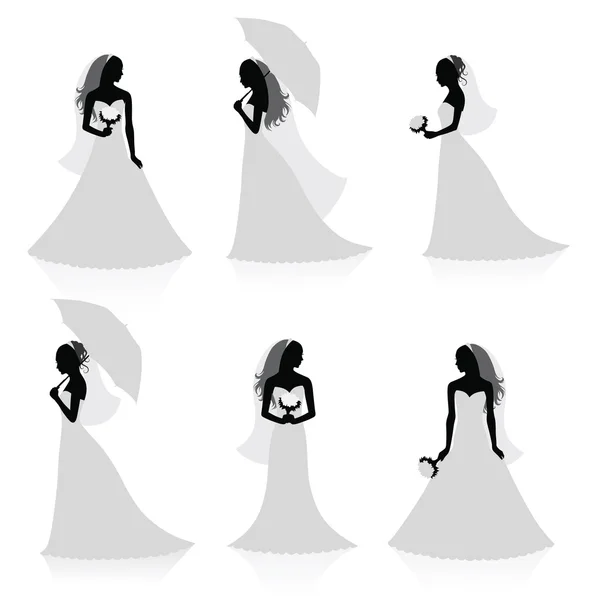 Verzameling van vector silhouetten van een bruid. — Stockvector