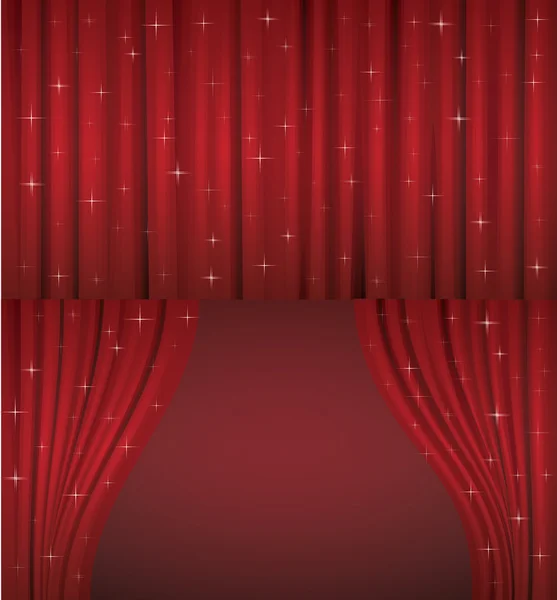 Red shiny curtains. Opened and closed. — Stock Vector