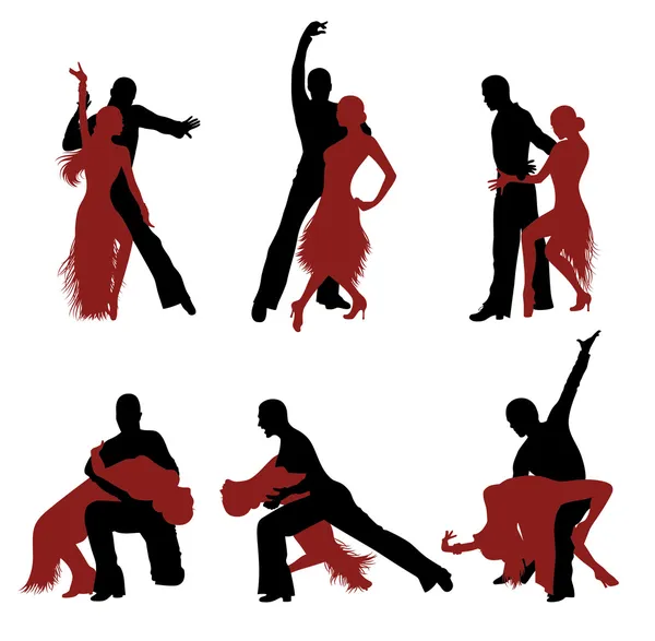 Set silhouetten van een dansend paar. — Stockvector
