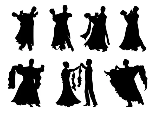 Set of silhouettes of a dancing couple. — Stock Vector