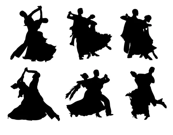 Conjunto de siluetas de una pareja de baile . — Vector de stock