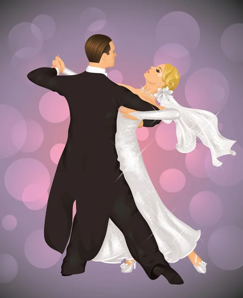 Married couple is tango dancing on the purple background. — Stock Vector