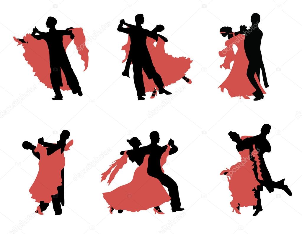 Set of silhouettes of a dancing couple.