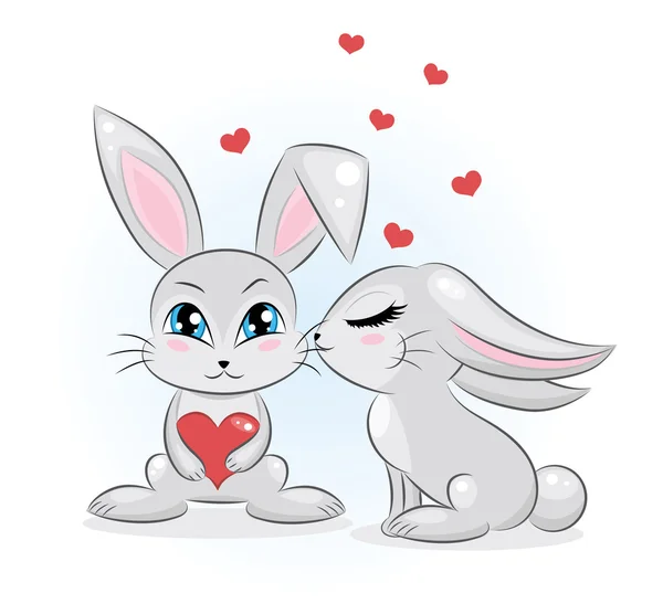 Dwa króliki ładny. jeden trzyma serce. — Wektor stockowy