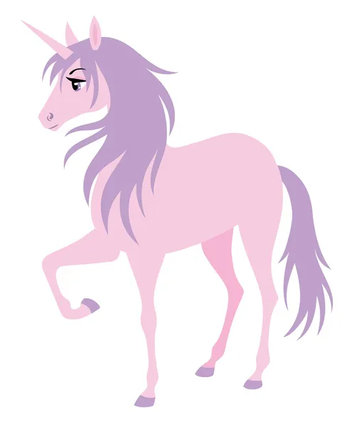 Cute pink unicorn with a purple hair. — Stock Vector