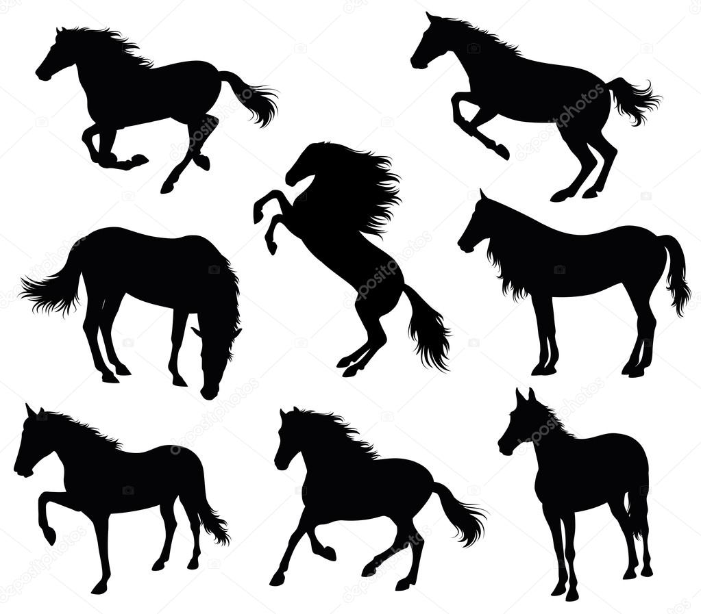 Set of a silhouette of a horse.
