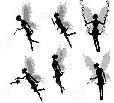 Collections of vector silhouettes of a fairy. clipart