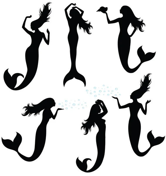 Collections of vector silhouettes of a mermaid. — Stock Vector