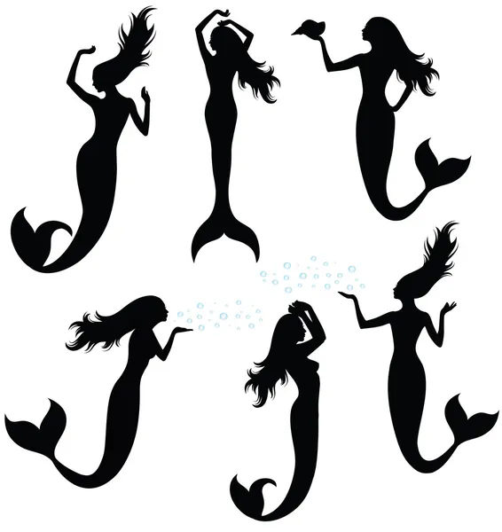 Colecciones de siluetas vectoriales de una sirena . — Vector de stock