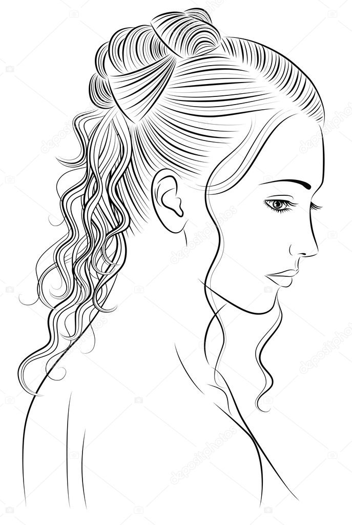 Outline of a woman with a beautiful hair style. Stock Vector Image by  ©oksanello #19063051