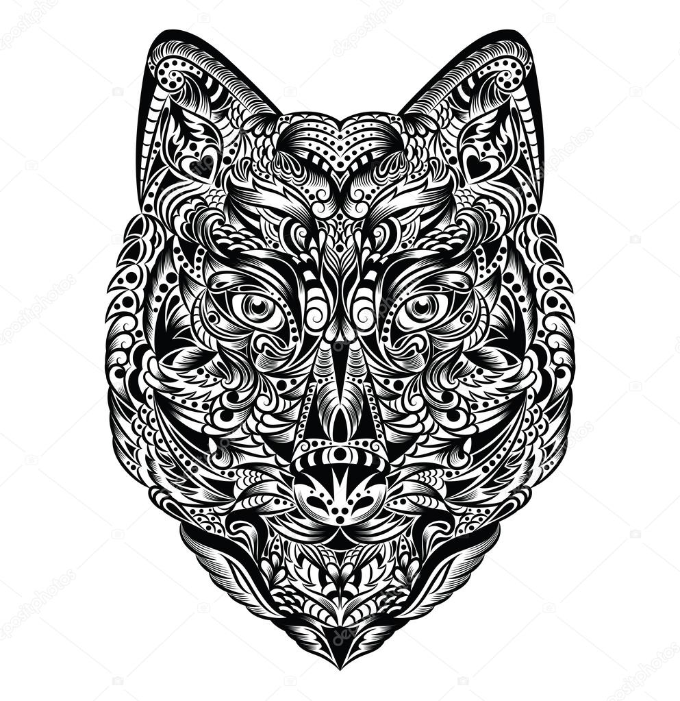 Pattern in a shape of a wolf on the white background.