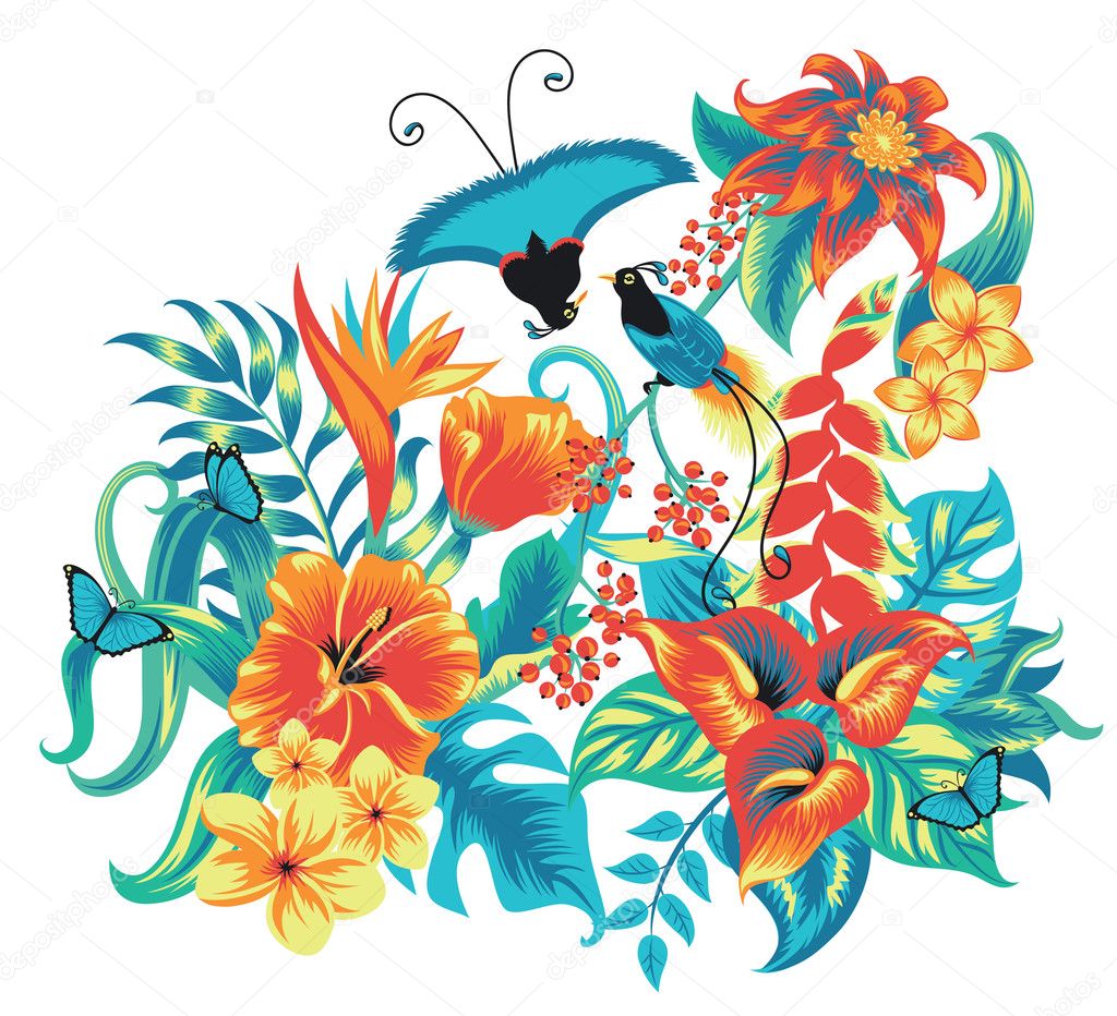 Tropical pattern with birds.