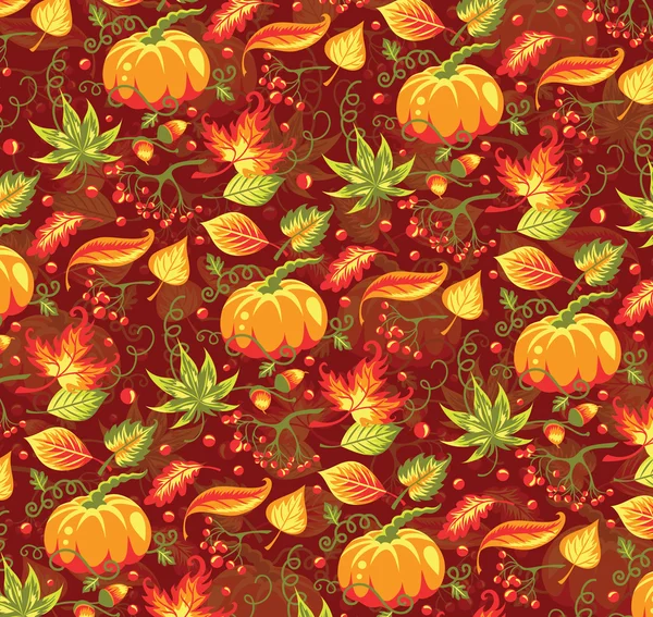 Patrón de otoño sin costuras con calabaza y hojas . — Archivo Imágenes Vectoriales