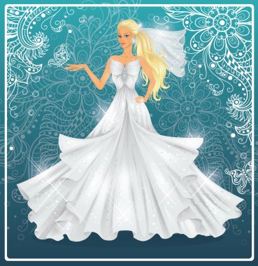 Beautiful fashion bride on a blue background.