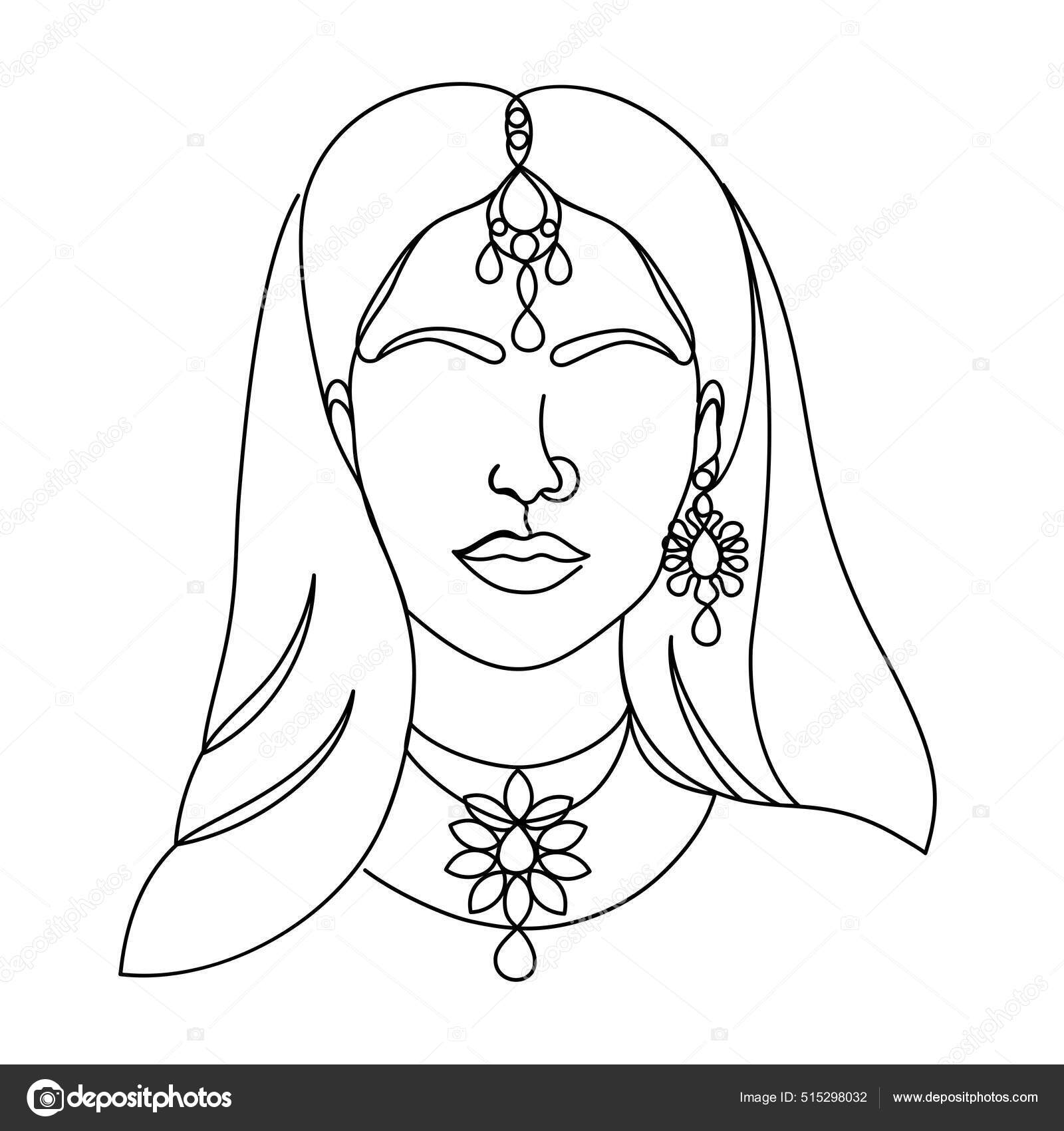 Mulher indiana em um estilo moderno de uma linha. Vetor de ©oksanello  515298032, image size:1600x1700