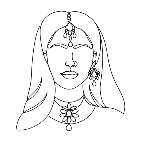 Indian woman in a modern one line style. — Stock Vector