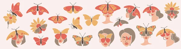 Mujer con mariposas en un estilo moderno de arte plano. — Vector de stock