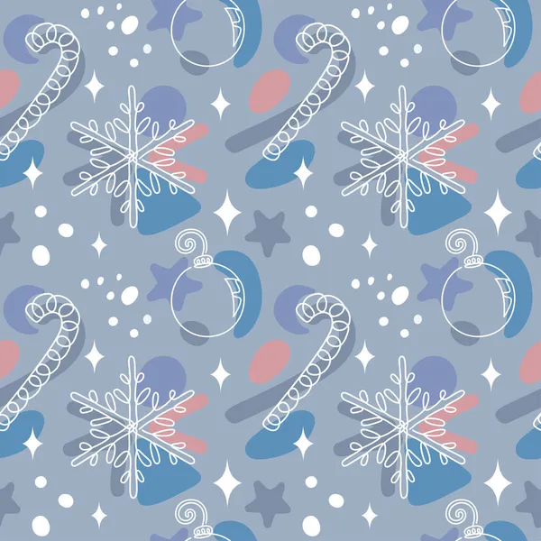 線形スタイルのシームレスなクリスマスパターン. — ストックベクタ