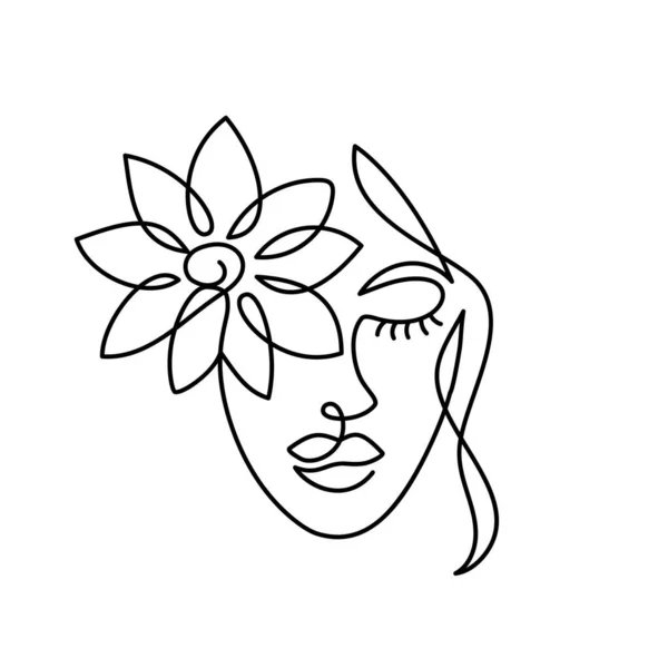Tvář Abstraktní Ženy Květinou Moderním Abstraktním Minimalistickém Jednořádkovém Stylu Kontinuální — Stockový vektor