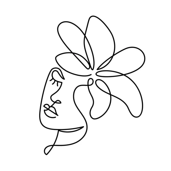 Πρόσωπο Μιας Αφηρημένης Γυναίκας Ένα Λουλούδι Ένα Σύγχρονο Αφηρημένο Μινιμαλιστικό — Διανυσματικό Αρχείο