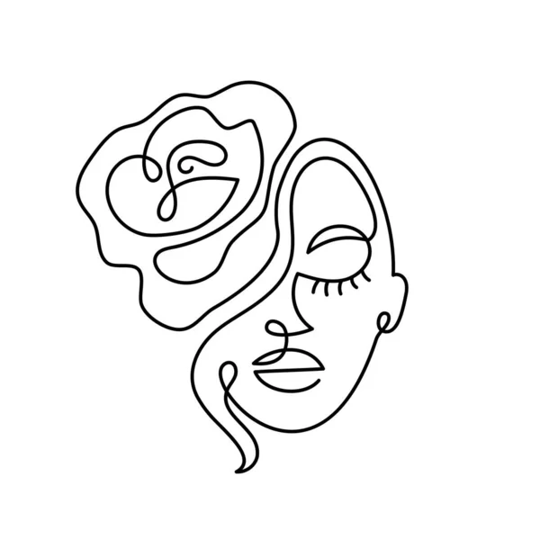 Лицо Абстрактной Женщины Цветком Розы Современном Абстрактном Минималистском Стиле Непрерывная — стоковый вектор