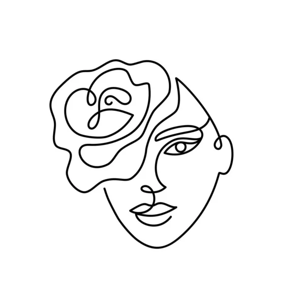 Gesicht Einer Abstrakten Frau Mit Einer Rosenblüte Einem Modernen Abstrakten — Stockvektor