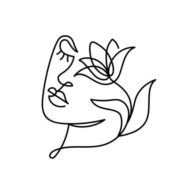 Πρόσωπο μιας αφηρημένης γυναίκας με ένα λουλούδι. — Διανυσματικό Αρχείο