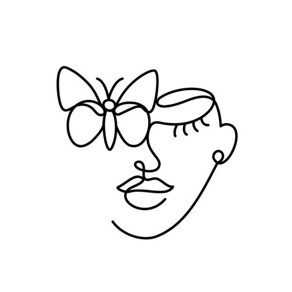 Πρόσωπο μιας αφηρημένης γυναίκας με μια πεταλούδα. — Διανυσματικό Αρχείο