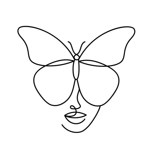 Πρόσωπο μιας αφηρημένης γυναίκας με μια πεταλούδα. — Διανυσματικό Αρχείο