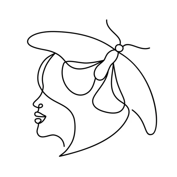 一个带着蝴蝶的抽象女人的脸. — 图库矢量图片