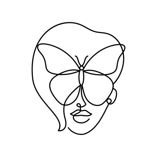 Face of an abstract woman with a butterfly. — 图库矢量图片