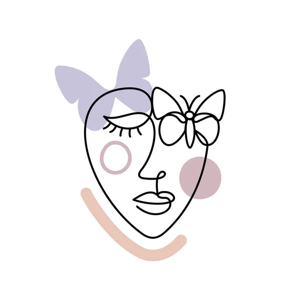 Обличчя абстрактної жінки з метеликом . — стоковий вектор