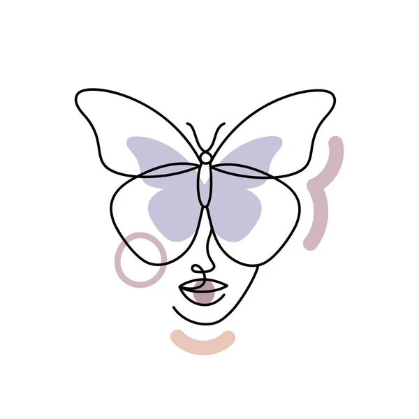 Rostro de una mujer abstracta con una mariposa. — Vector de stock