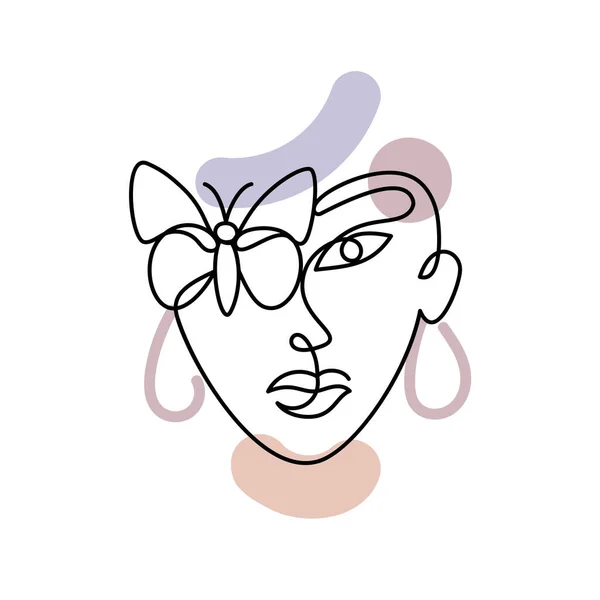 Rostro de una mujer abstracta con una mariposa. — Vector de stock