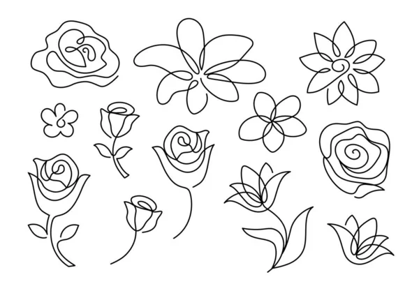 Set abstrakter Blumen im modernen Linienstil. — Stockvektor