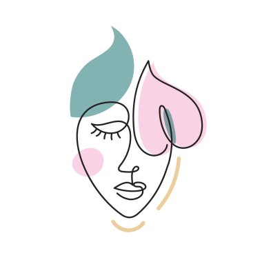 Elinde çiçek olan soyut bir kadının yüzü..