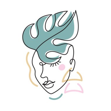 Yaprağı olan soyut bir kadının yüzü..