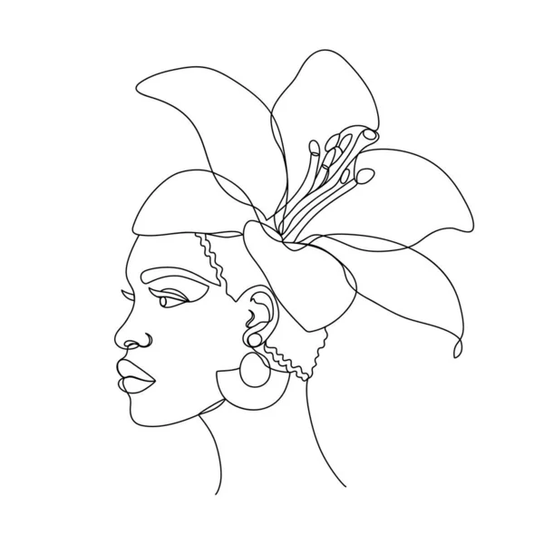 Afro American woman in a modern one line style. — Stock Vector