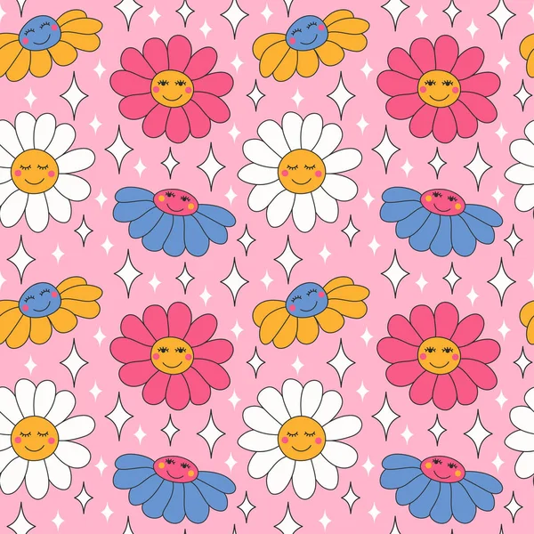粉色背景上的复古雏菊和闪光. — 图库矢量图片