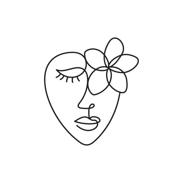 Πρόσωπο μιας αφηρημένης γυναίκας με ένα λουλούδι. — Διανυσματικό Αρχείο