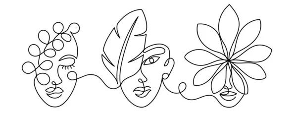 Лицо абстрактной женщины с листом. — стоковый вектор